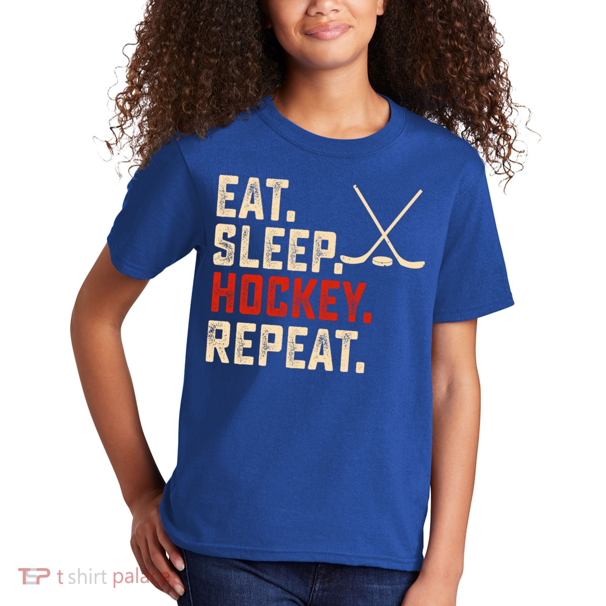 Eat Sleep Hockey Repeat Funny Hockey Player Coach Gift Kids T-Shirt