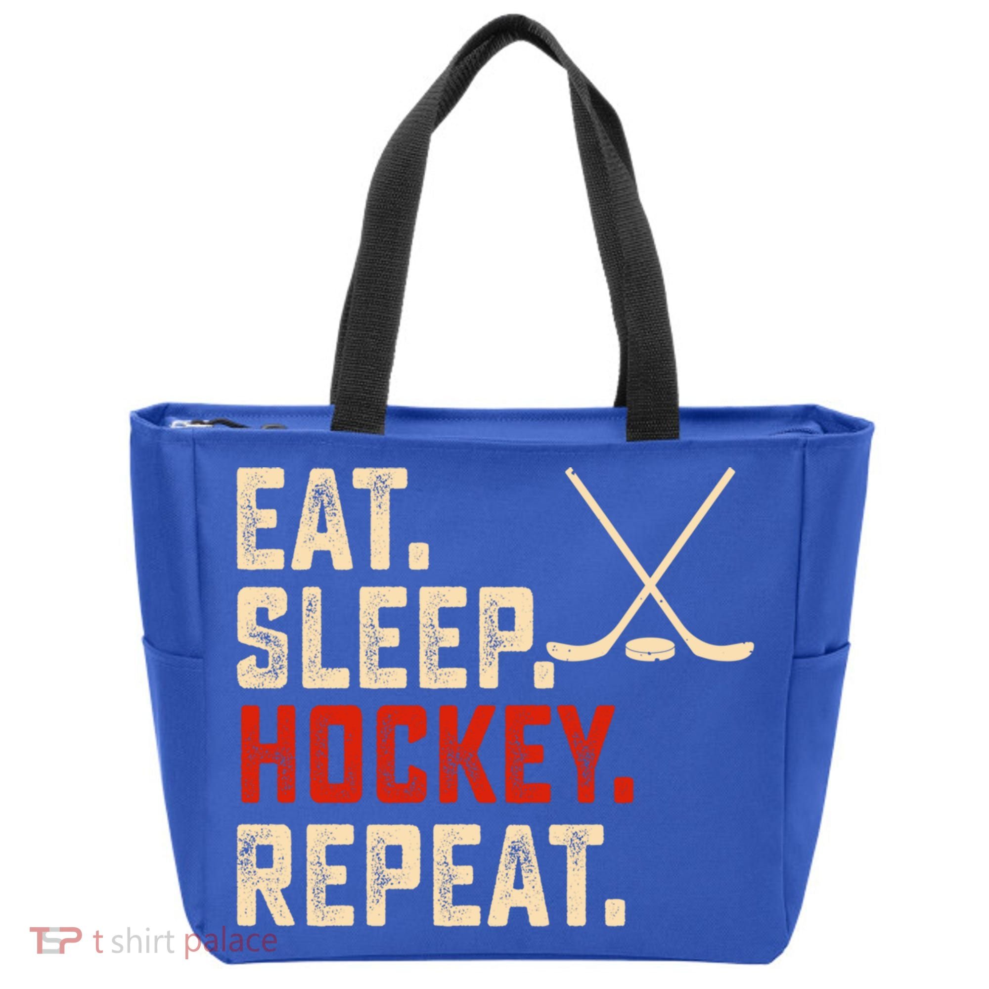 Eat Sleep Hockey Repeat Funny Hockey Player Coach Gift Tote Bag