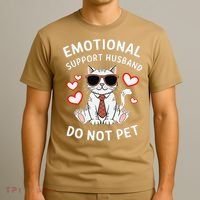 Emotional Support Husband Do Not Pet Funny Cat T-Shirt thumb 3