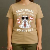 Emotional Support Husband Do Not Pet Funny Cat T-Shirt thumb 4