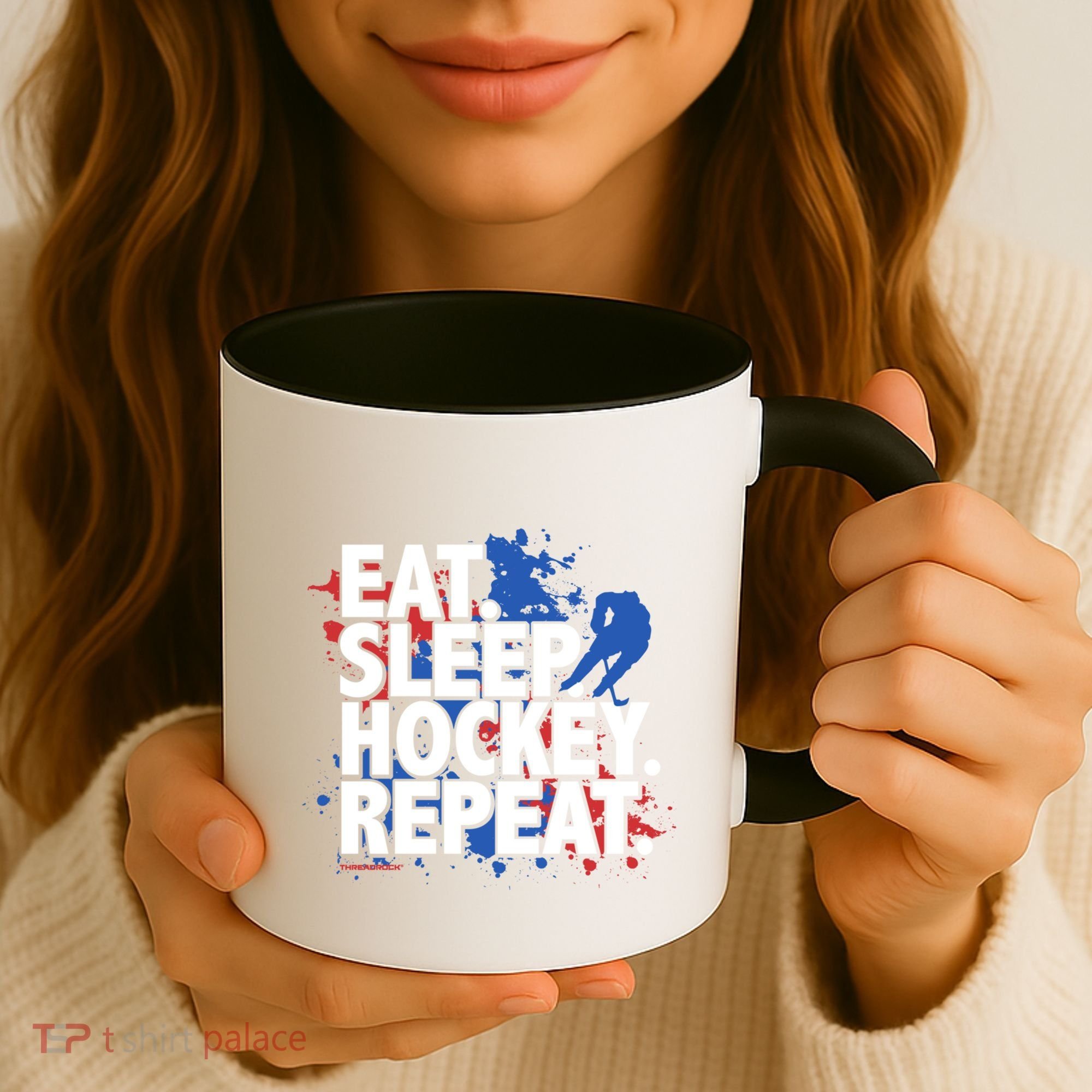 Eat Sleep Hockey Repeat Funny Hockey Player Saying Slogan Gift Coffee Mug