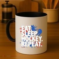 Eat Sleep Hockey Repeat Funny Hockey Player Saying Slogan Gift Coffee Mug thumb 4