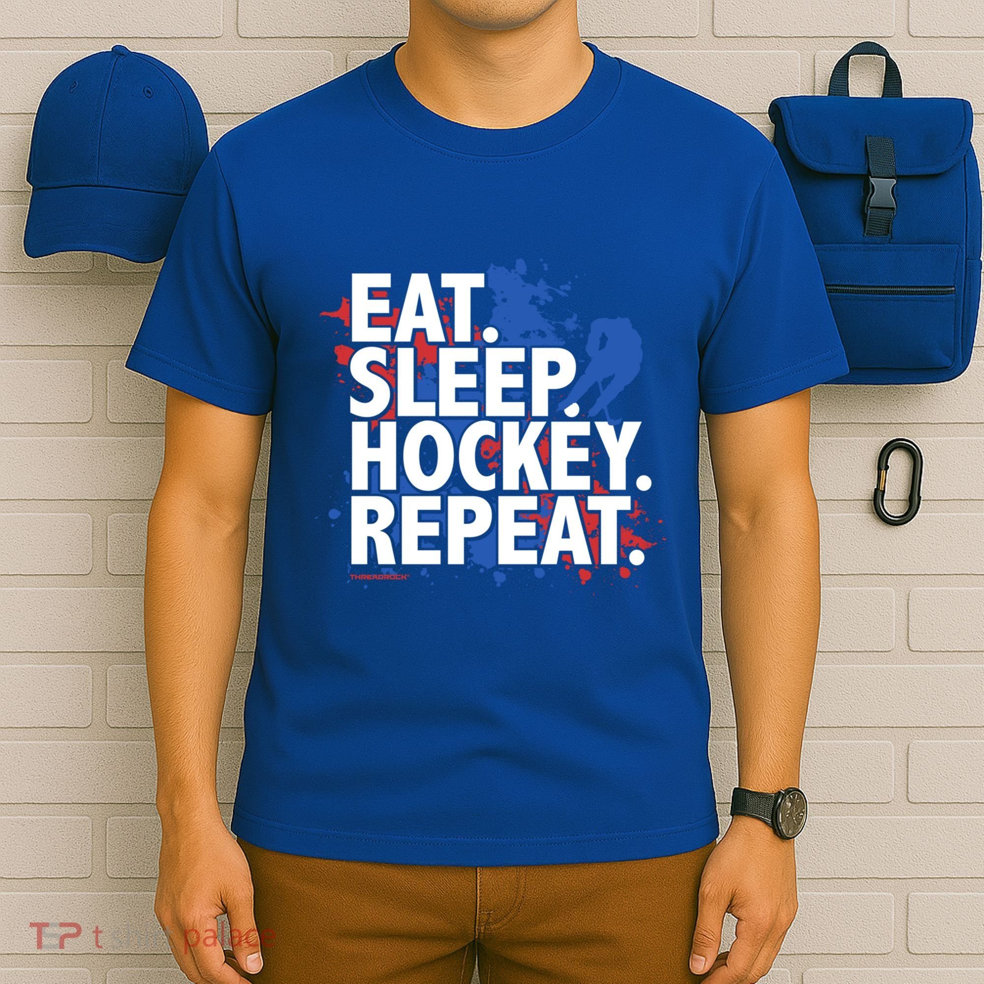 Eat Sleep Hockey Repeat Funny Hockey Player Saying Slogan Gift T-Shirt