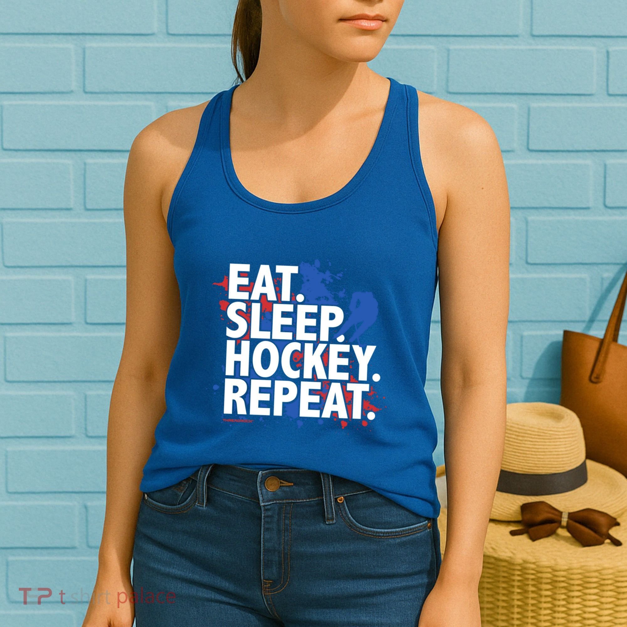 Eat Sleep Hockey Repeat Funny Hockey Player Saying Slogan Gift Women's Tank Top