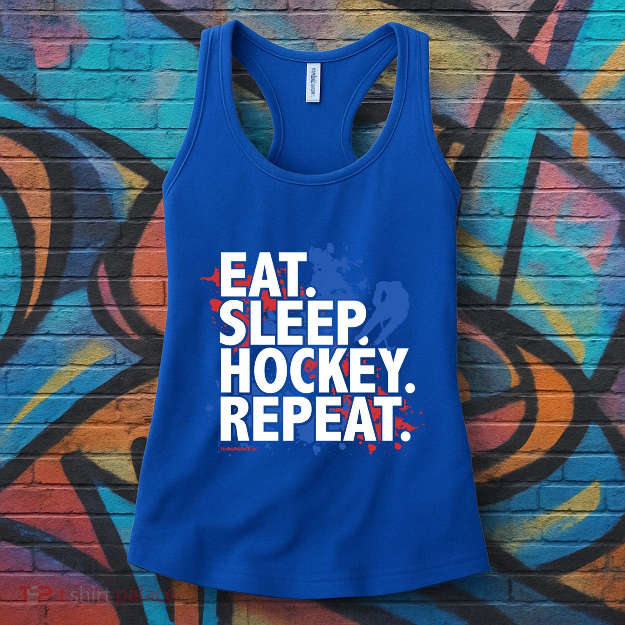 Eat Sleep Hockey Repeat Funny Hockey Player Saying Slogan Gift Women's Tank Top