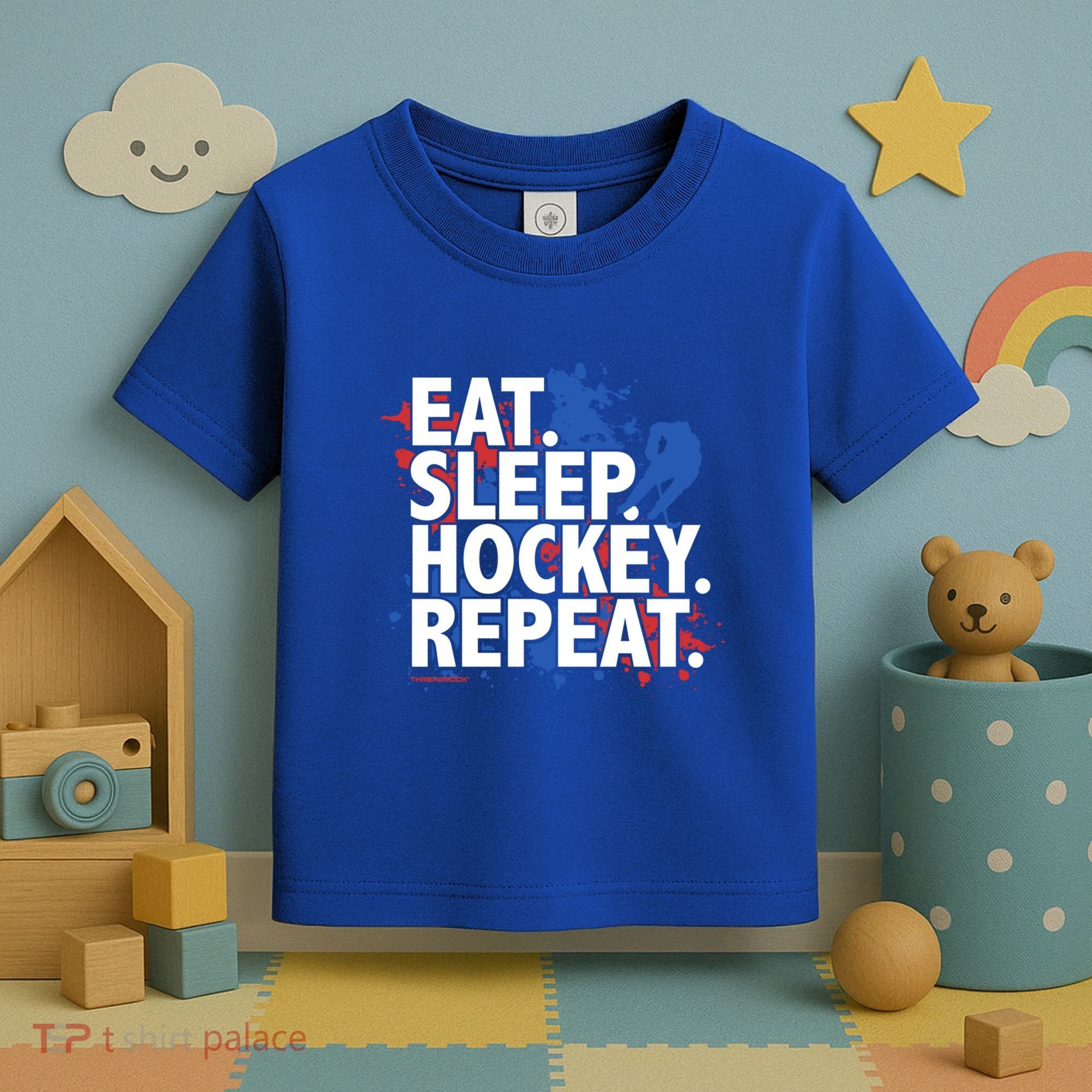 Eat Sleep Hockey Repeat Funny Hockey Player Saying Slogan Gift Toddler T-Shirt
