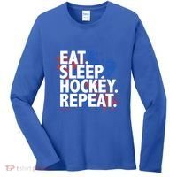 Eat Sleep Hockey Repeat Funny Hockey Player Saying Slogan Gift Women's Long Sleeve Shirt thumb 0