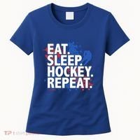 Eat Sleep Hockey Repeat Funny Hockey Player Saying Slogan Gift Women's T-Shirt thumb 0