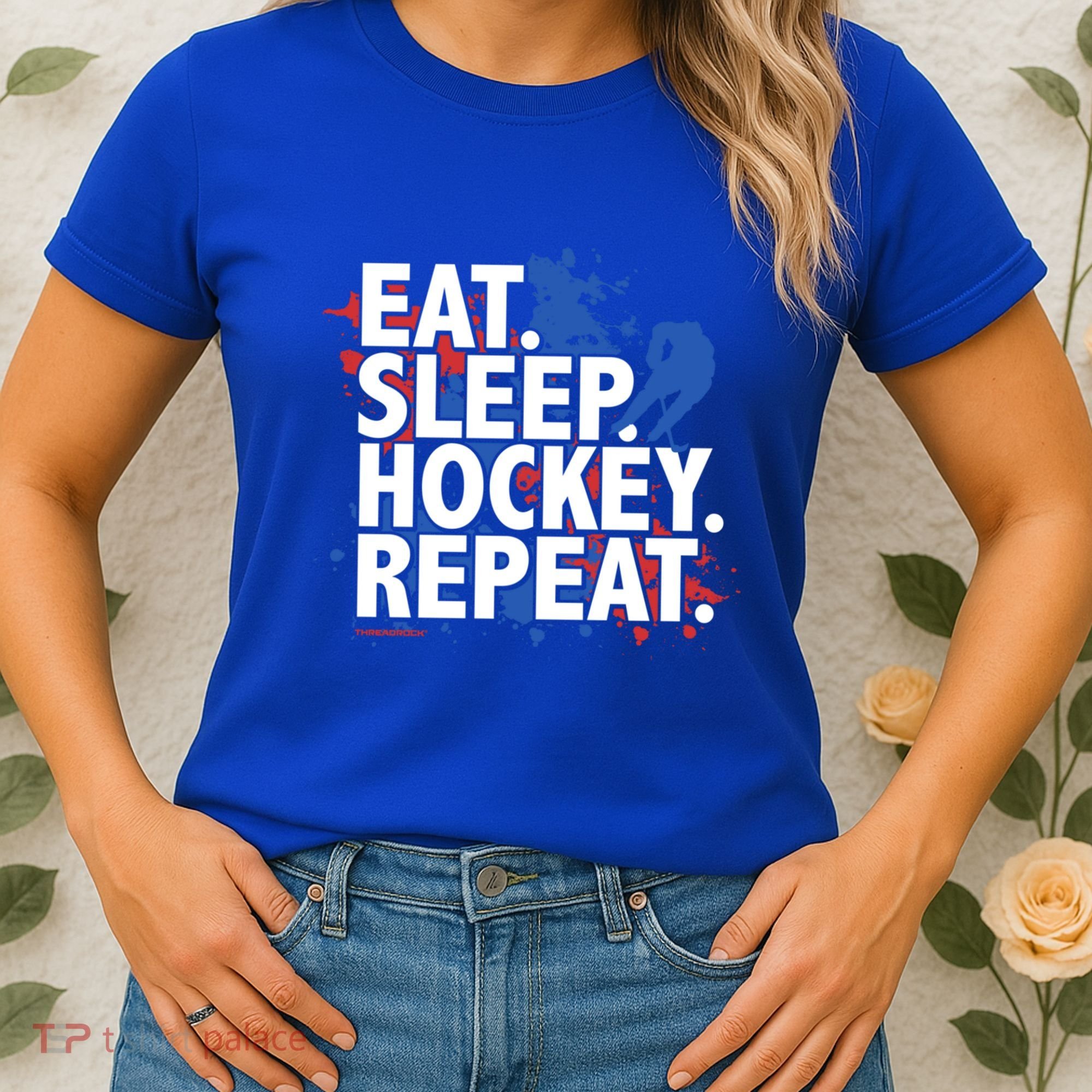 Eat Sleep Hockey Repeat Funny Hockey Player Saying Slogan Gift Women's T-Shirt