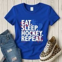 Eat Sleep Hockey Repeat Funny Hockey Player Saying Slogan Gift Women's T-Shirt thumb 3