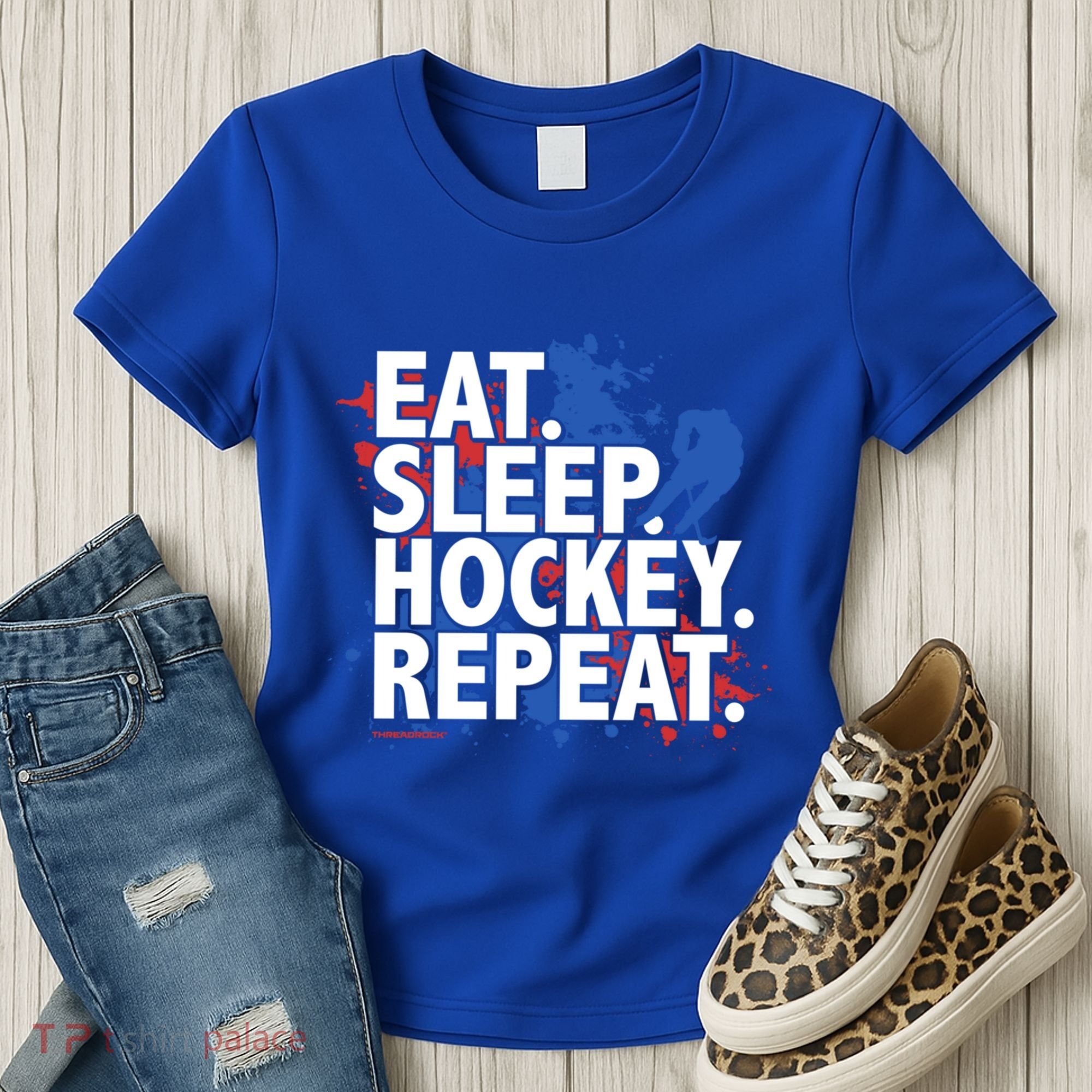 Eat Sleep Hockey Repeat Funny Hockey Player Saying Slogan Gift Women's T-Shirt