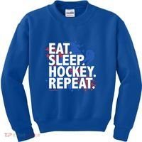 Eat Sleep Hockey Repeat Funny Hockey Player Saying Slogan Gift Kids Sweatshirt thumb 0