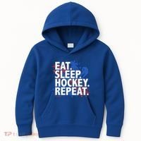 Eat Sleep Hockey Repeat Funny Hockey Player Saying Slogan Gift Kids Hoodie thumb 0