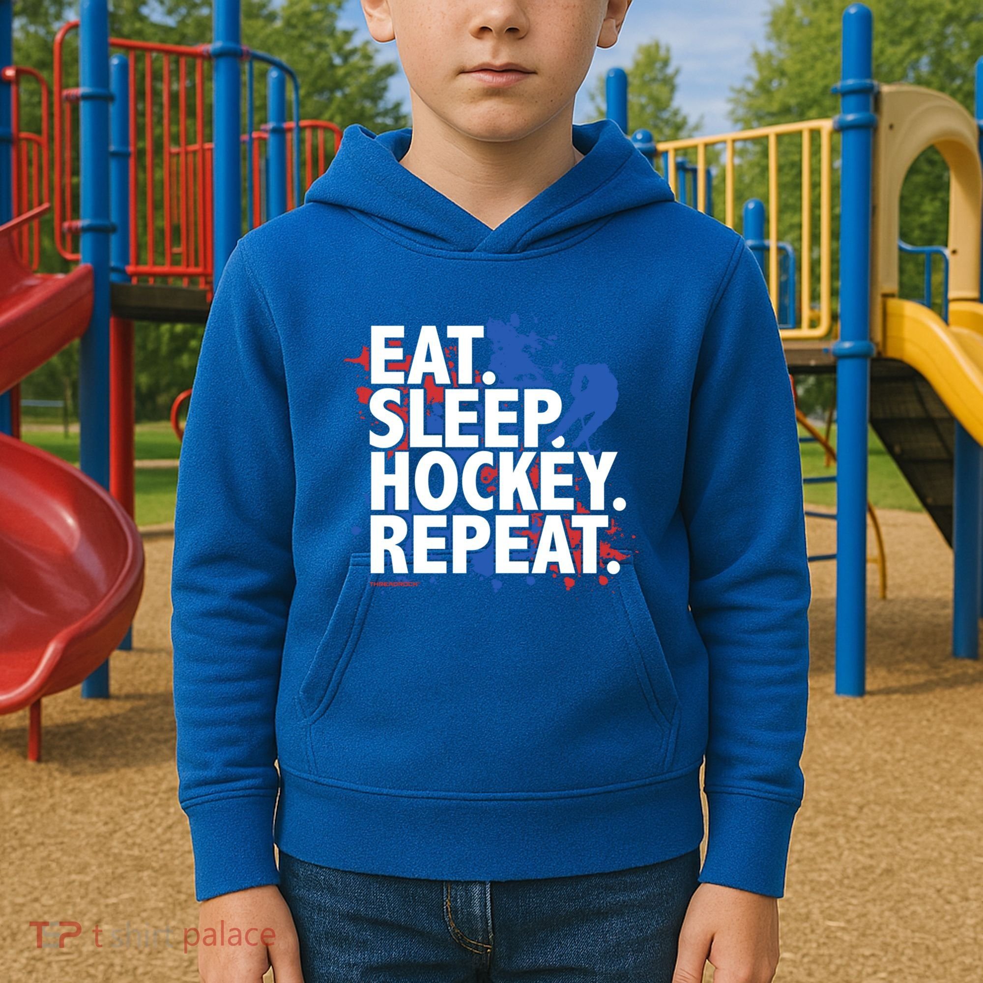 Eat Sleep Hockey Repeat Funny Hockey Player Saying Slogan Gift Kids Hoodie