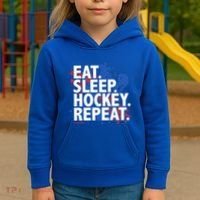 Eat Sleep Hockey Repeat Funny Hockey Player Saying Slogan Gift Kids Hoodie thumb 3