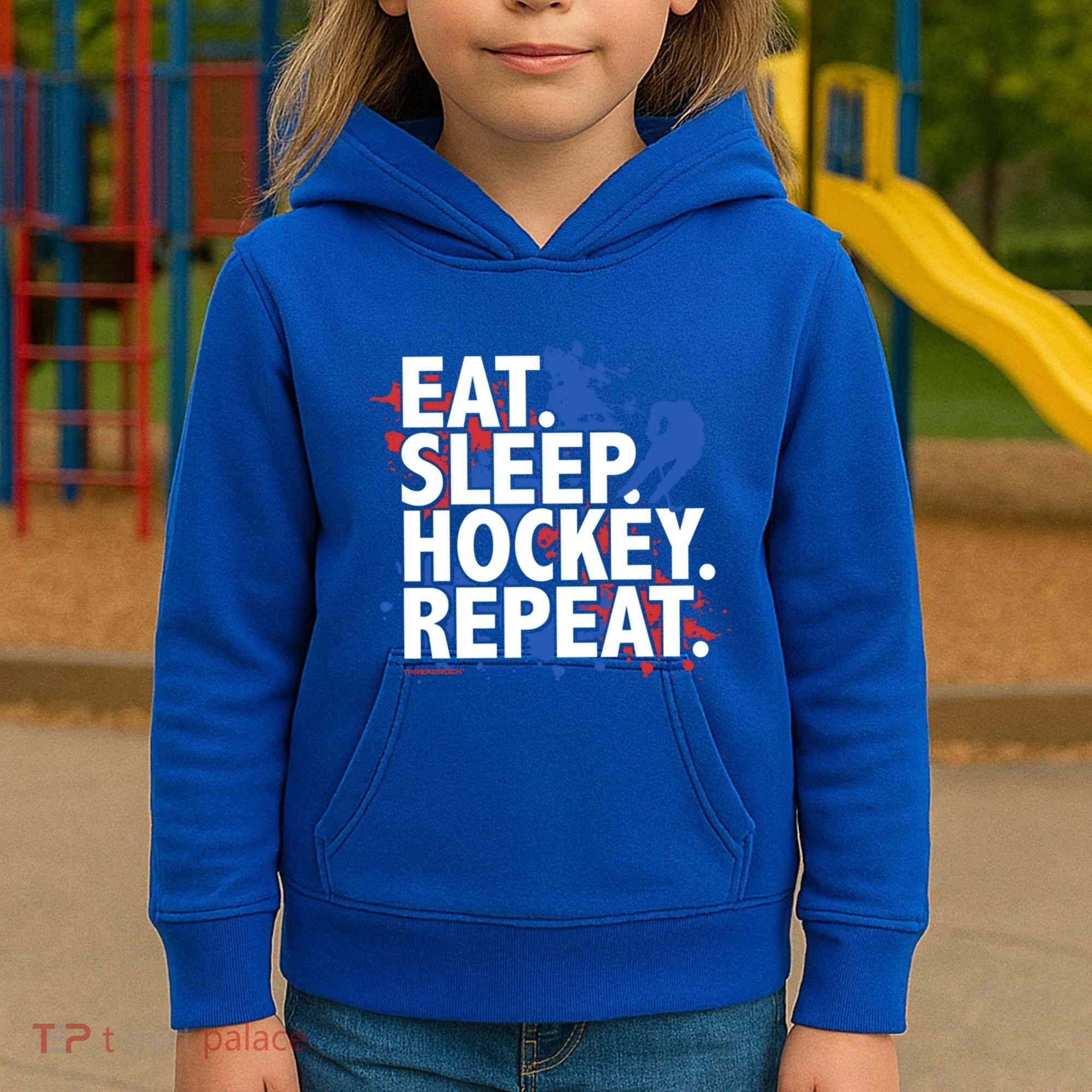 Eat Sleep Hockey Repeat Funny Hockey Player Saying Slogan Gift Kids Hoodie