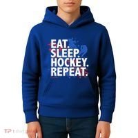 Eat Sleep Hockey Repeat Funny Hockey Player Saying Slogan Gift Kids Hoodie thumb 4