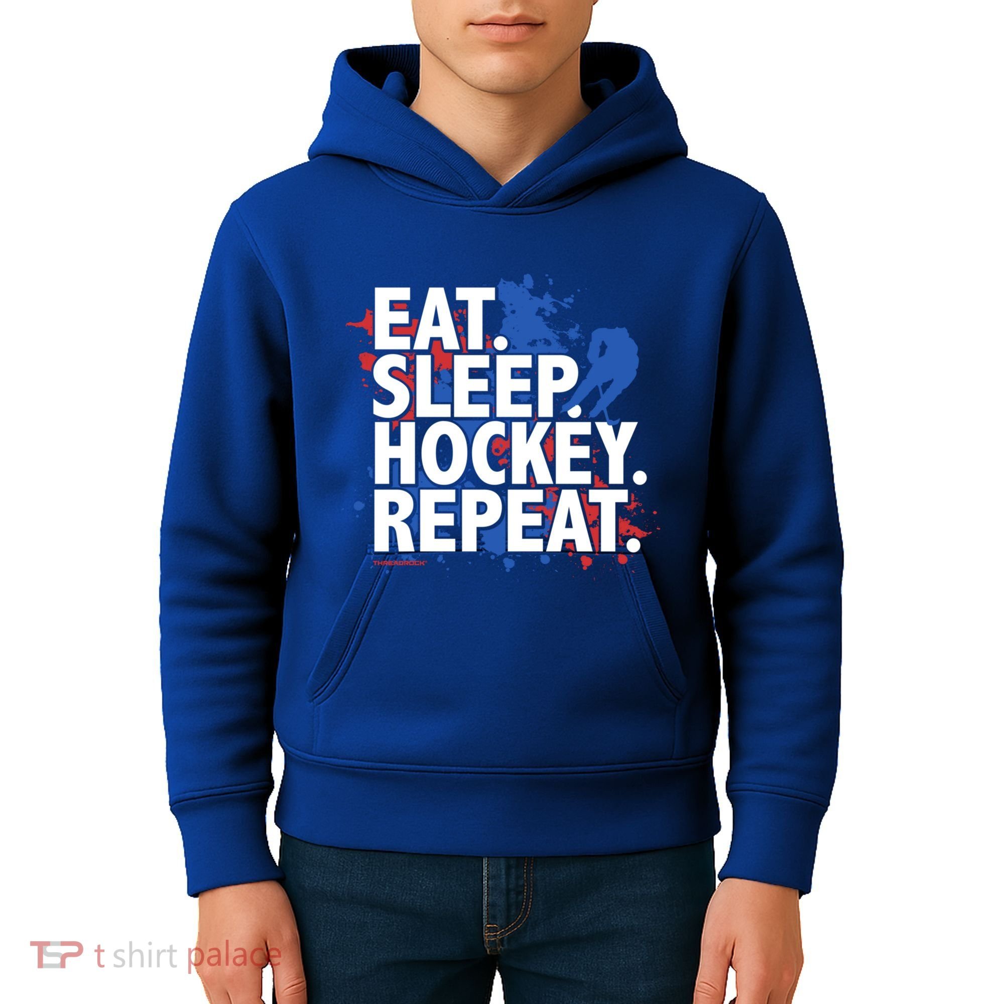 Eat Sleep Hockey Repeat Funny Hockey Player Saying Slogan Gift Kids Hoodie