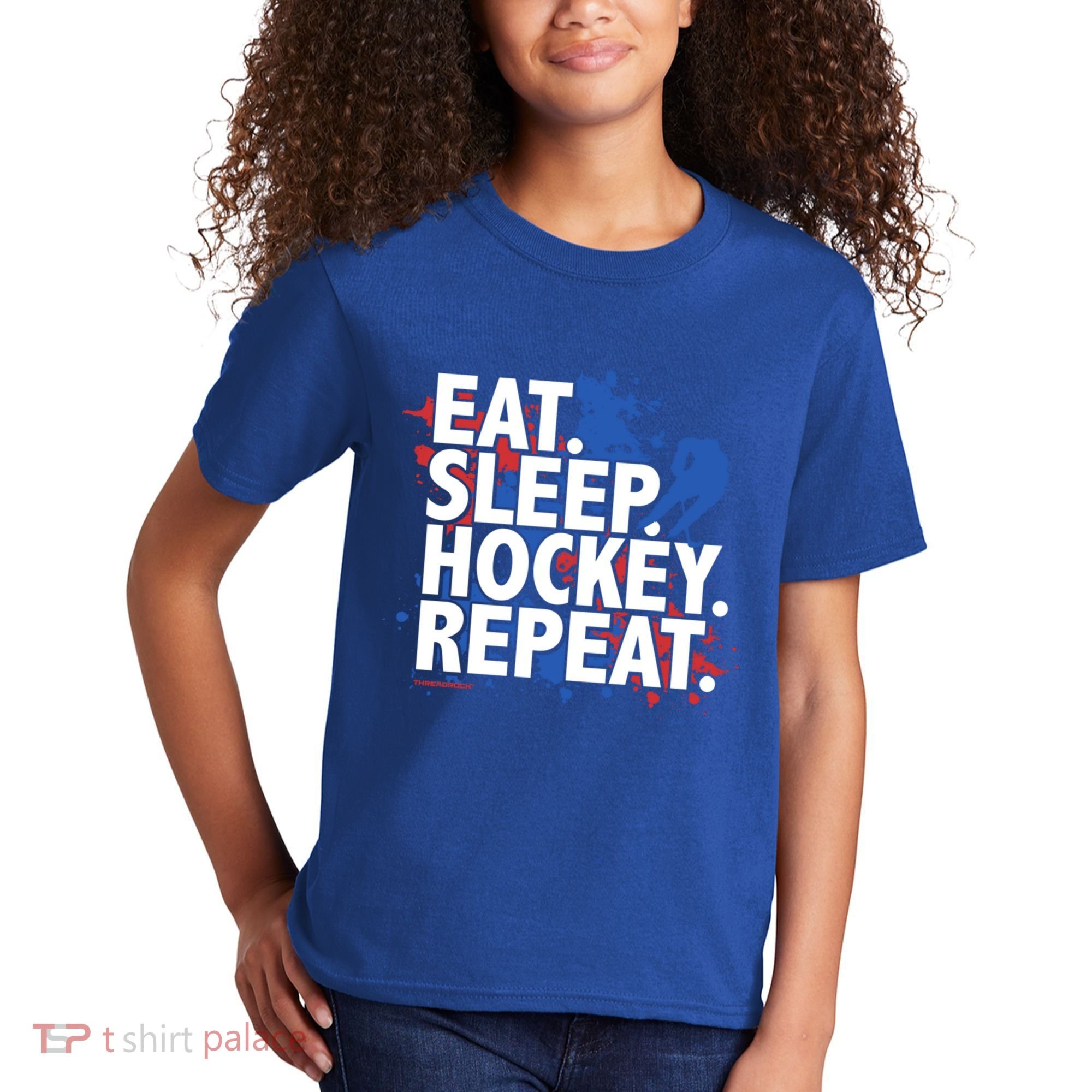 Eat Sleep Hockey Repeat Funny Hockey Player Saying Slogan Gift Kids T-Shirt