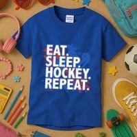 Eat Sleep Hockey Repeat Funny Hockey Player Saying Slogan Gift Kids T-Shirt thumb 3