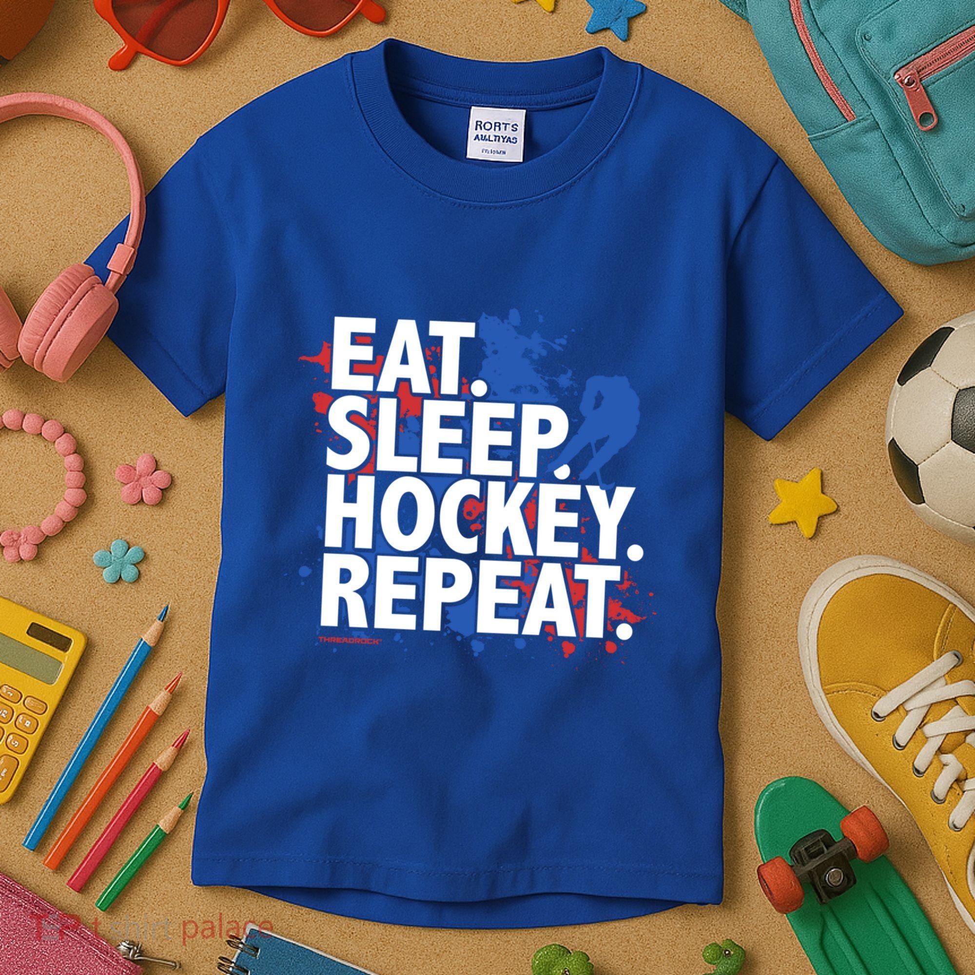 Eat Sleep Hockey Repeat Funny Hockey Player Saying Slogan Gift Kids T-Shirt
