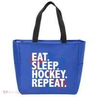 Eat Sleep Hockey Repeat Funny Hockey Player Saying Slogan Gift Tote Bag thumb 0