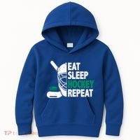 Eat Sleep Hockey Repeat Ice Hockey Lovers Players Funny Gift Kids Hoodie thumb 0