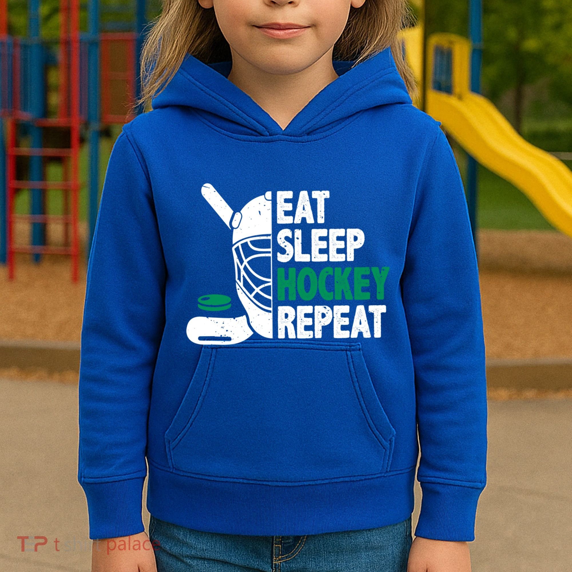 Eat Sleep Hockey Repeat Ice Hockey Lovers Players Funny Gift Kids Hoodie