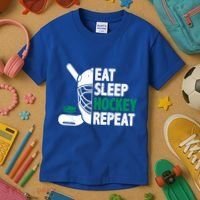 Eat Sleep Hockey Repeat Ice Hockey Lovers Players Funny Gift Kids T-Shirt thumb 3