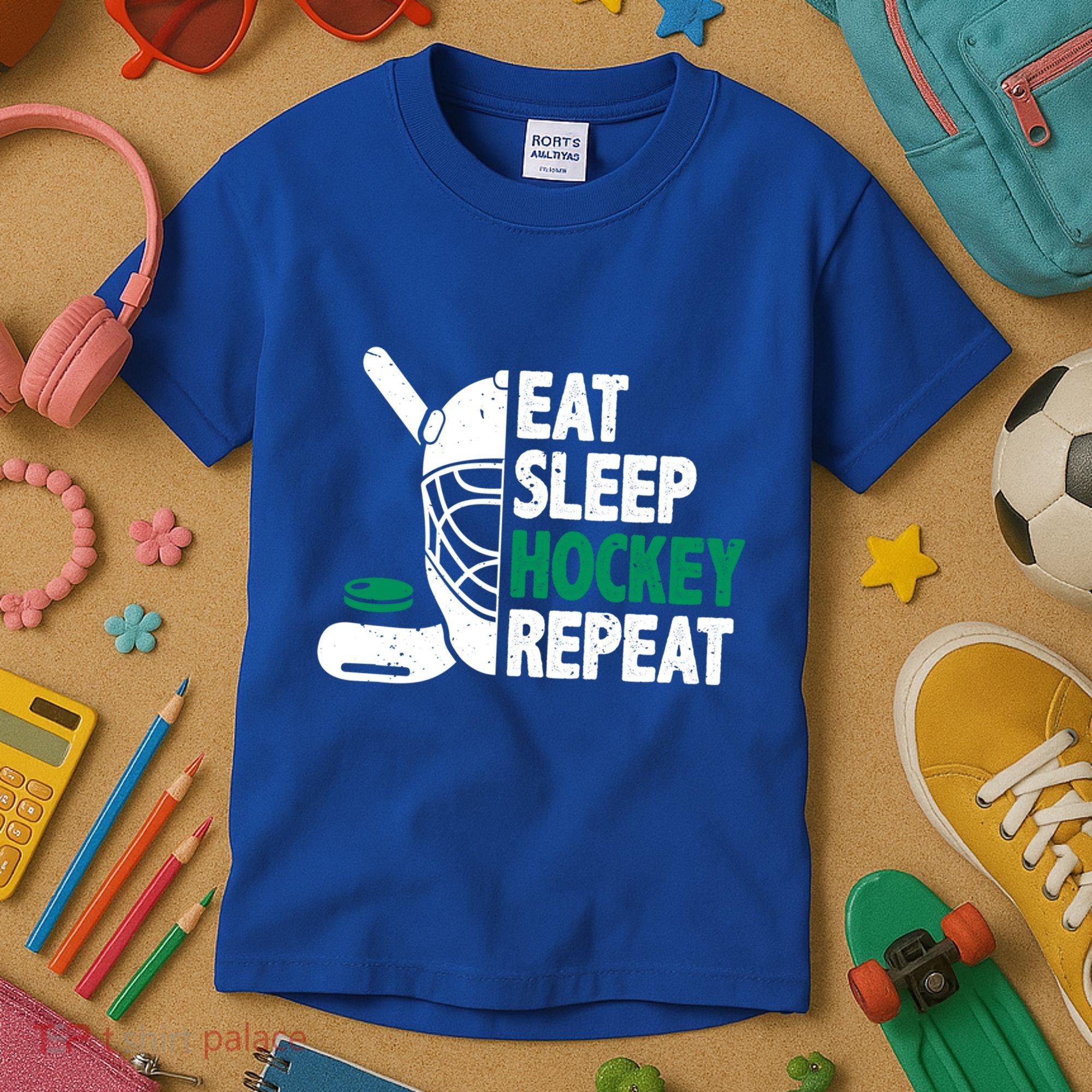 Eat Sleep Hockey Repeat Ice Hockey Lovers Players Funny Gift Kids T-Shirt