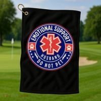Emotional Support Husband Do Not Pet Service Dog Love Humor Golf Towel thumb 1