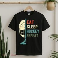 Eat Sleep Hockey Repeat Hockey Funny Ice Hockey T-Shirt thumb 2