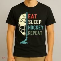 Eat Sleep Hockey Repeat Hockey Funny Ice Hockey T-Shirt thumb 3