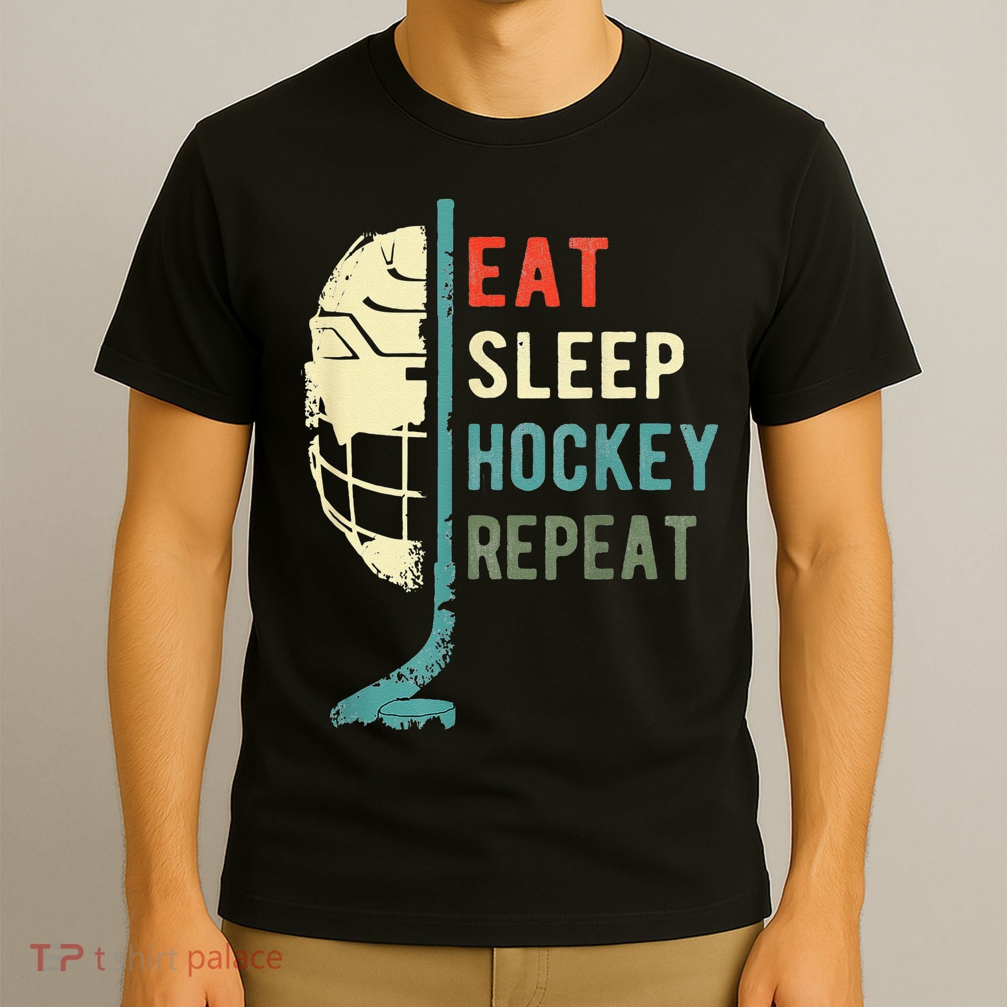 Eat Sleep Hockey Repeat Hockey Funny Ice Hockey T-Shirt