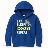 Eat Sleep Hockey Repeat Tee Gift Kids Hockey Lovers Gift Kids Hoodie thumb 0