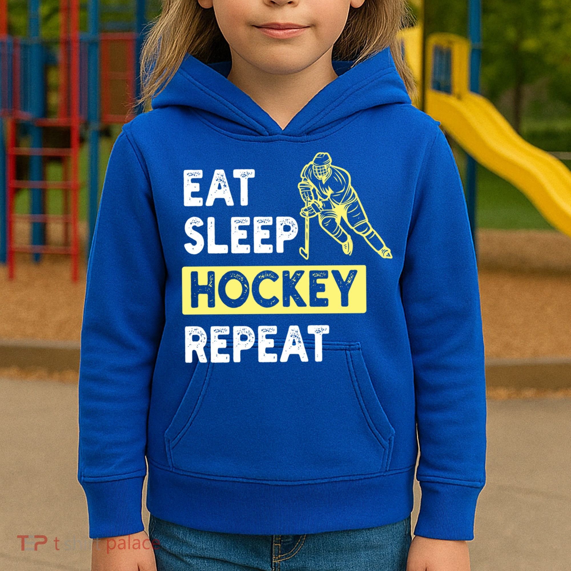 Eat Sleep Hockey Repeat Tee Gift Kids Hockey Lovers Gift Kids Hoodie