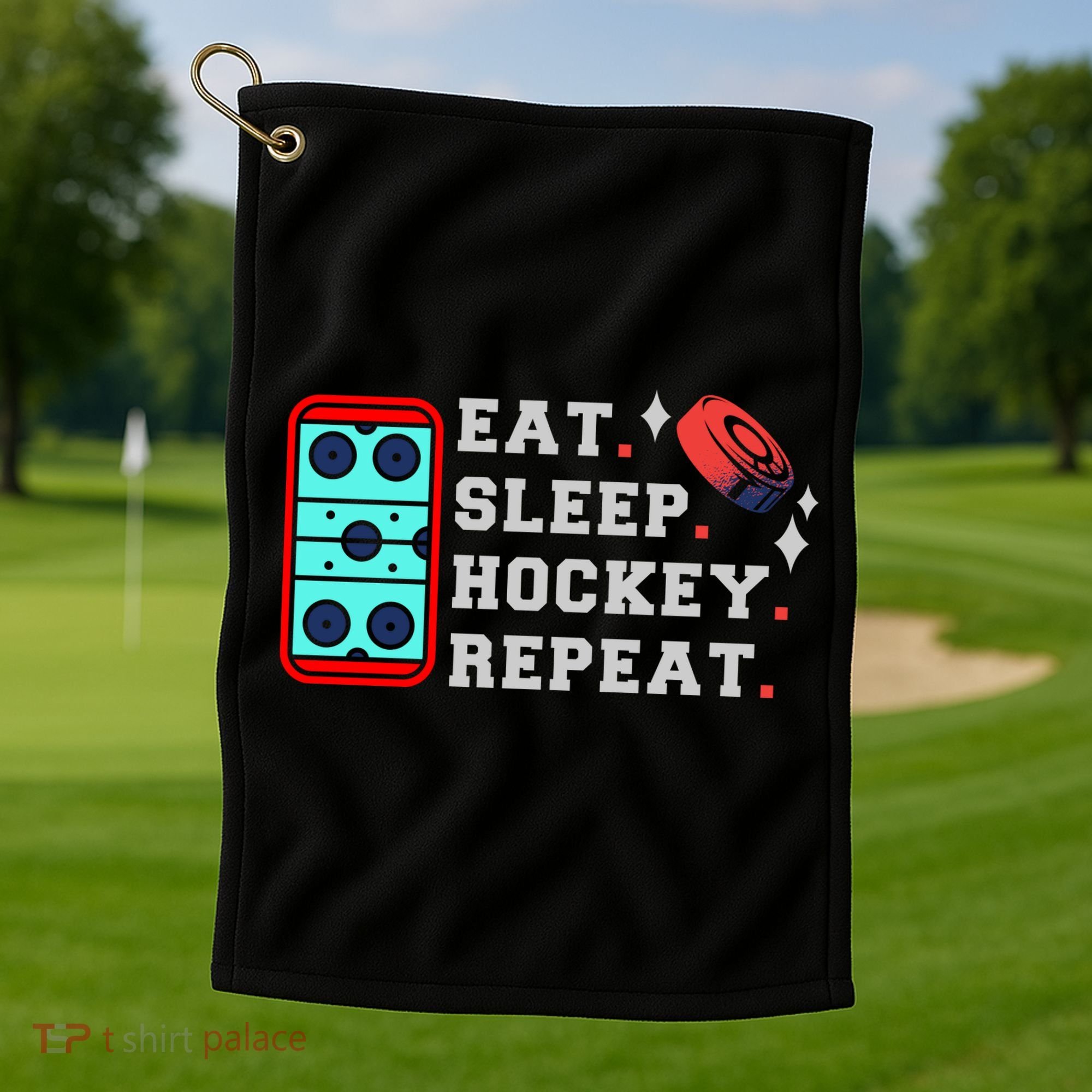Eat Sleep Hockey Repeat Golf Towel