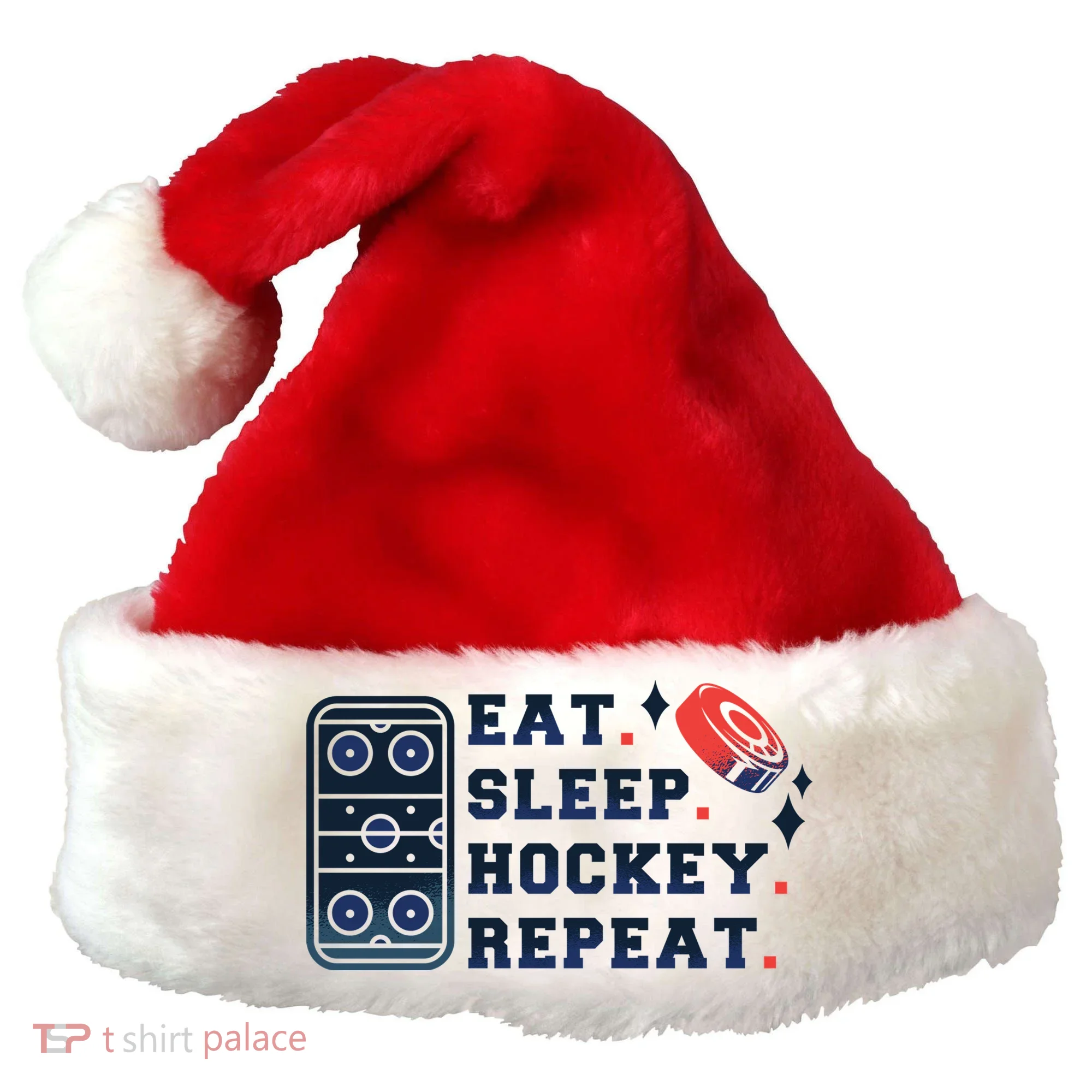Eat Sleep Hockey Repeat Santa Hat
