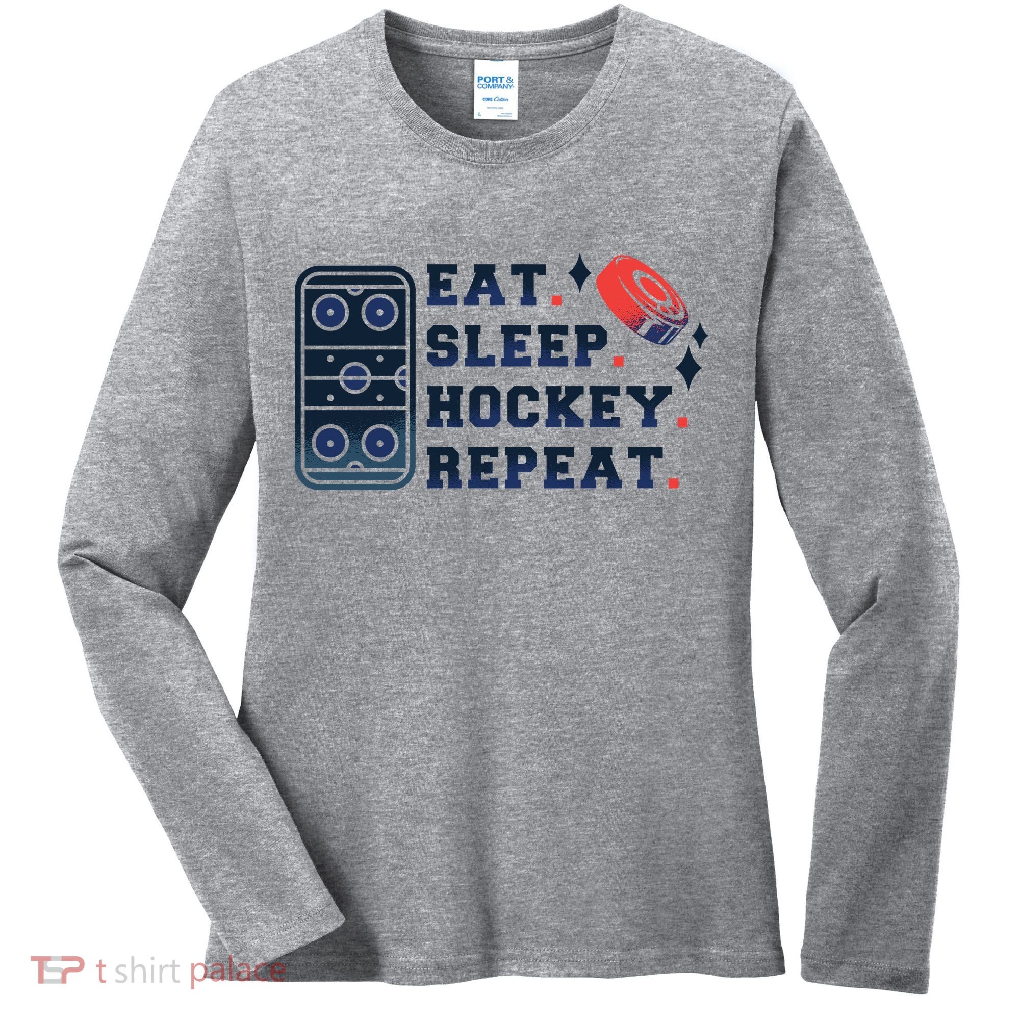 Eat Sleep Hockey Repeat Women's Long Sleeve Shirt
