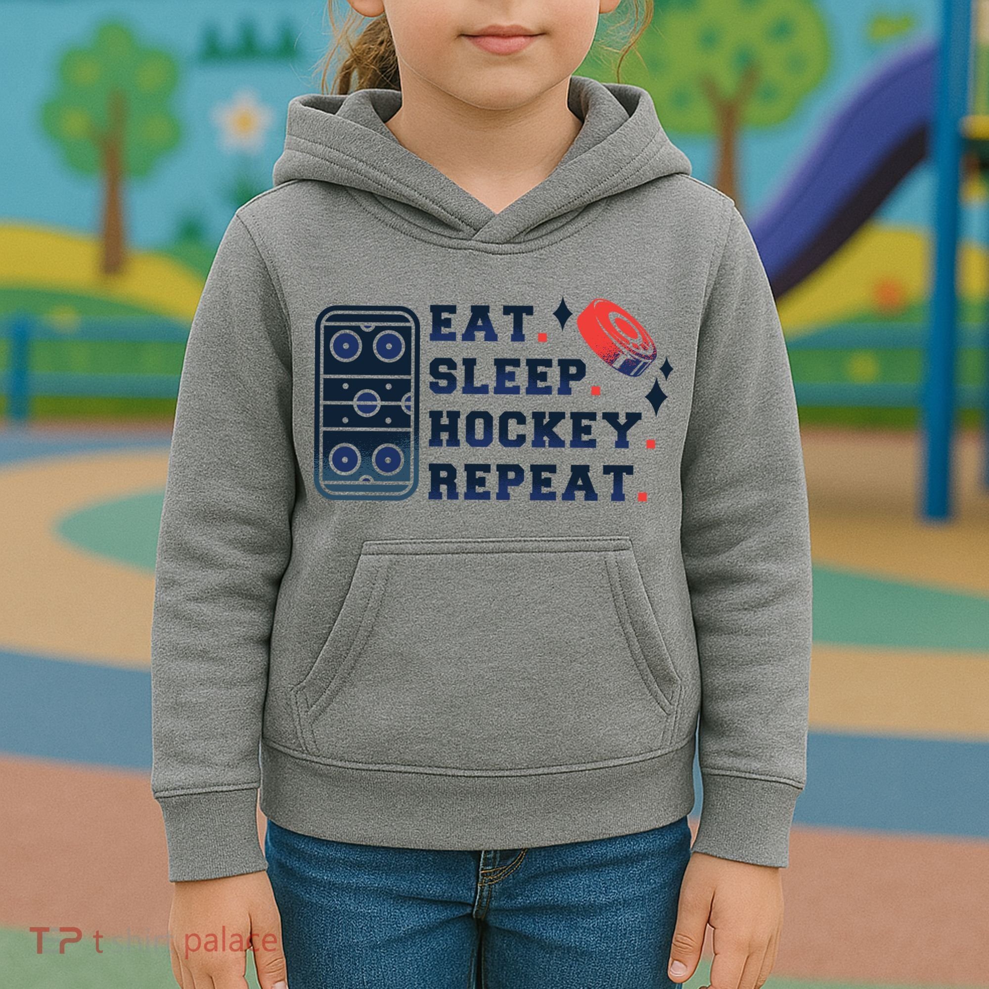 Eat Sleep Hockey Repeat Kids Hoodie
