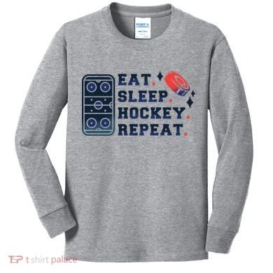 Eat Sleep Hockey Repeat Kids Long Sleeve Shirt