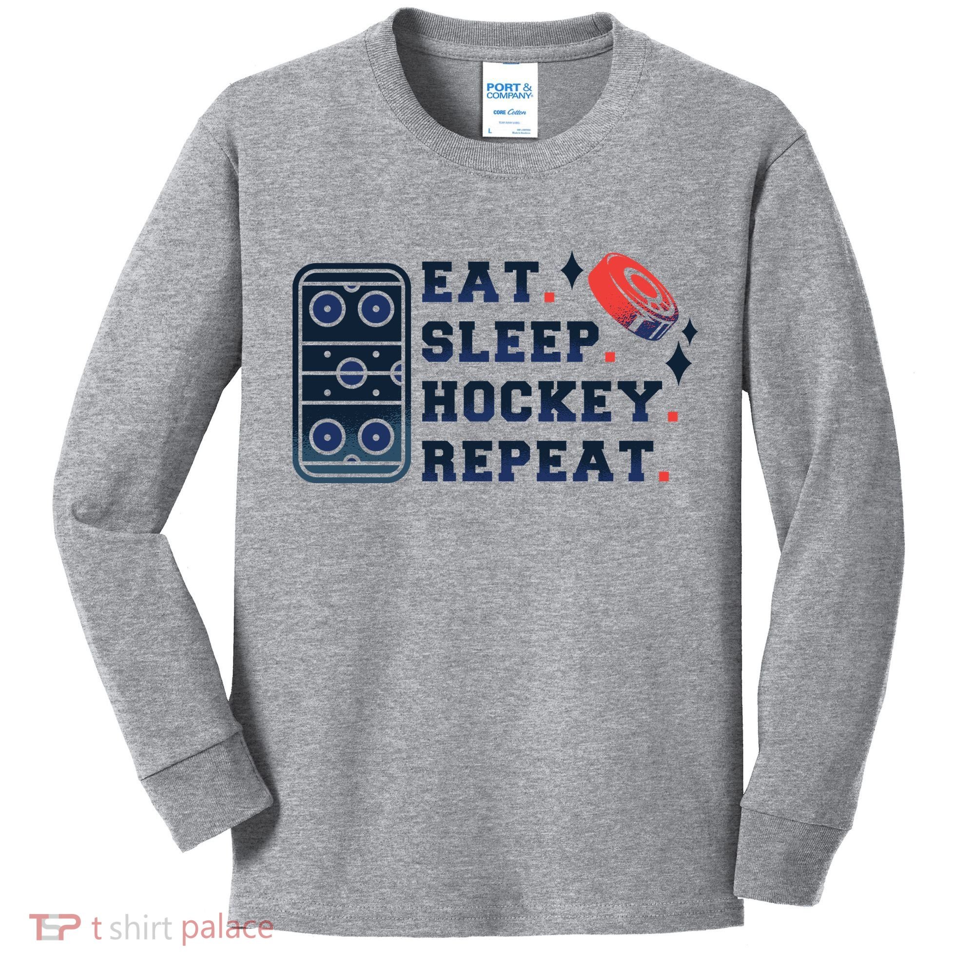 Eat Sleep Hockey Repeat Kids Long Sleeve Shirt