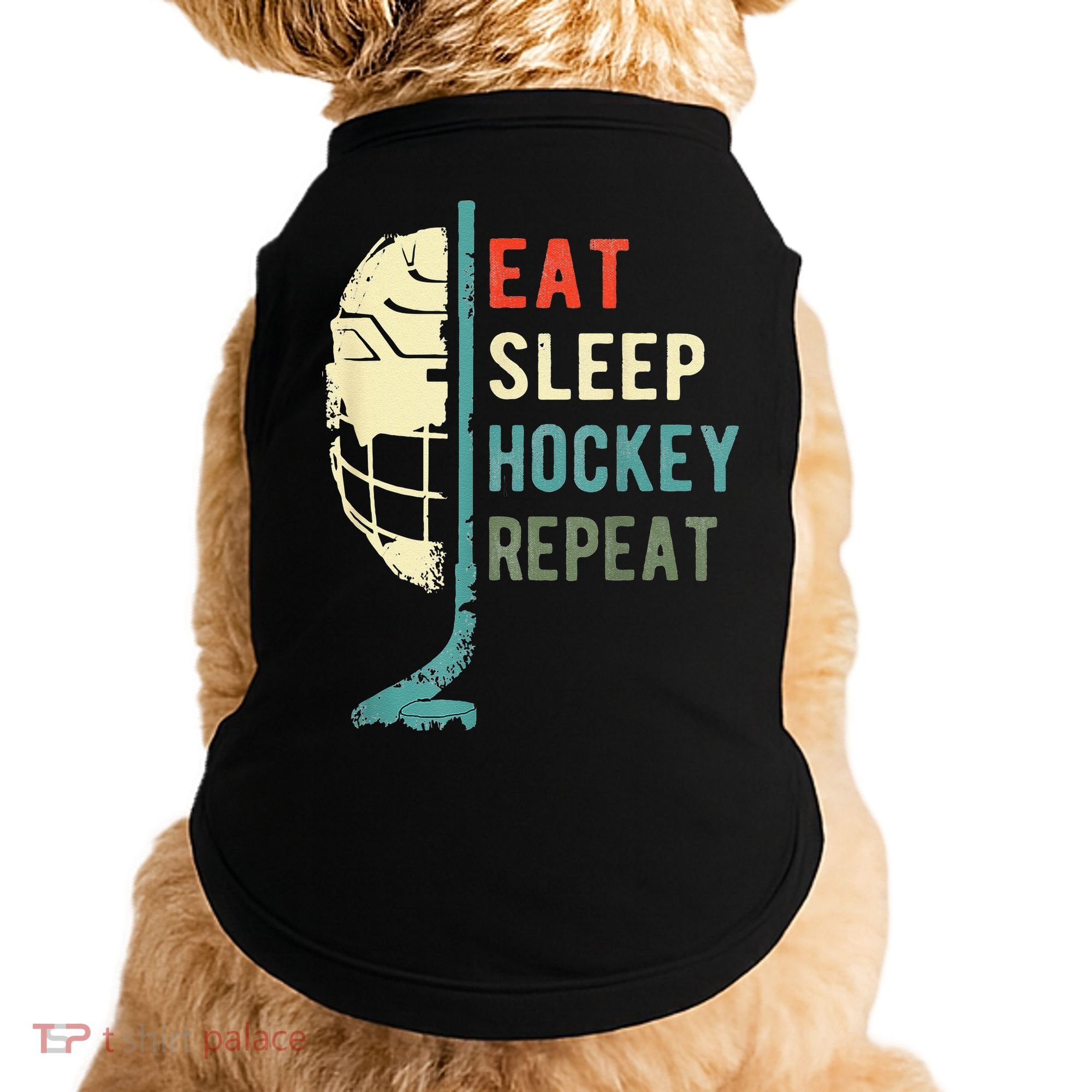 Eat Sleep Hockey Repeat Hockey Retro Ice Hockey Doggie Tank