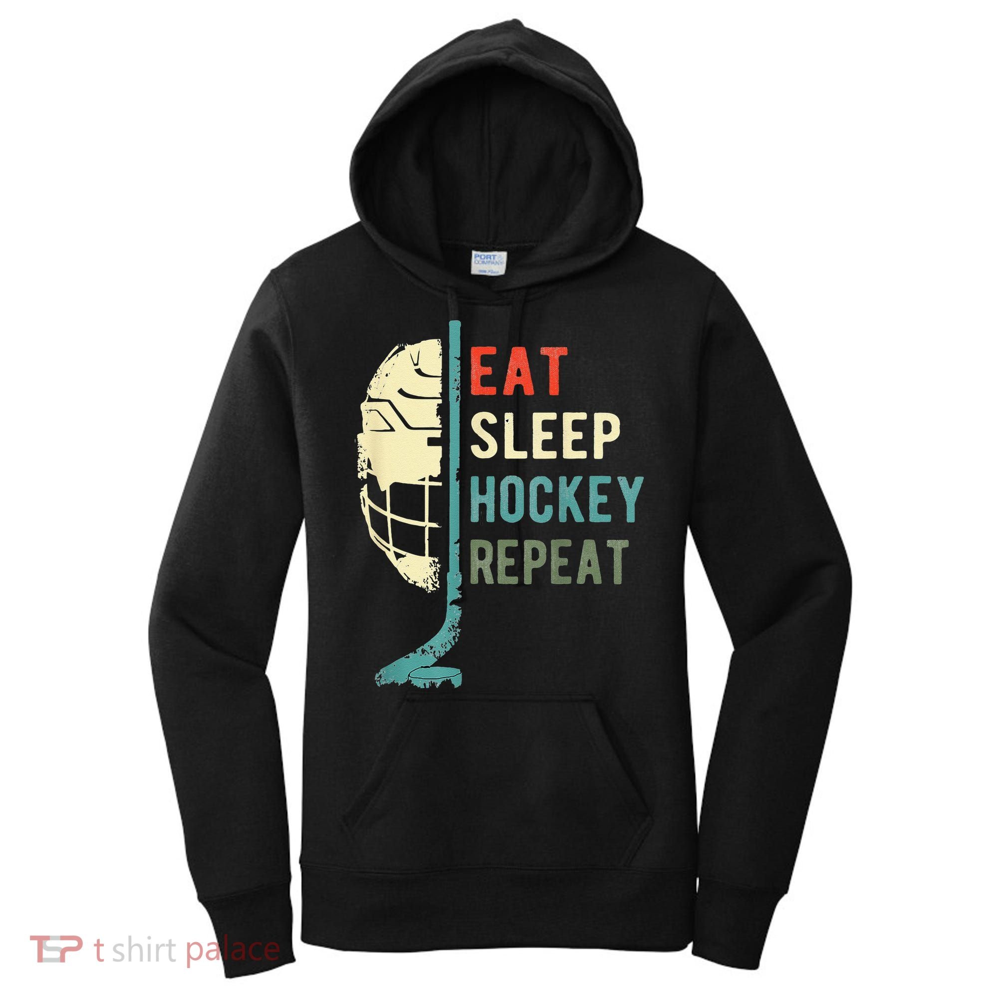 Eat Sleep Hockey Repeat Hockey Retro Ice Hockey Women's Hoodie