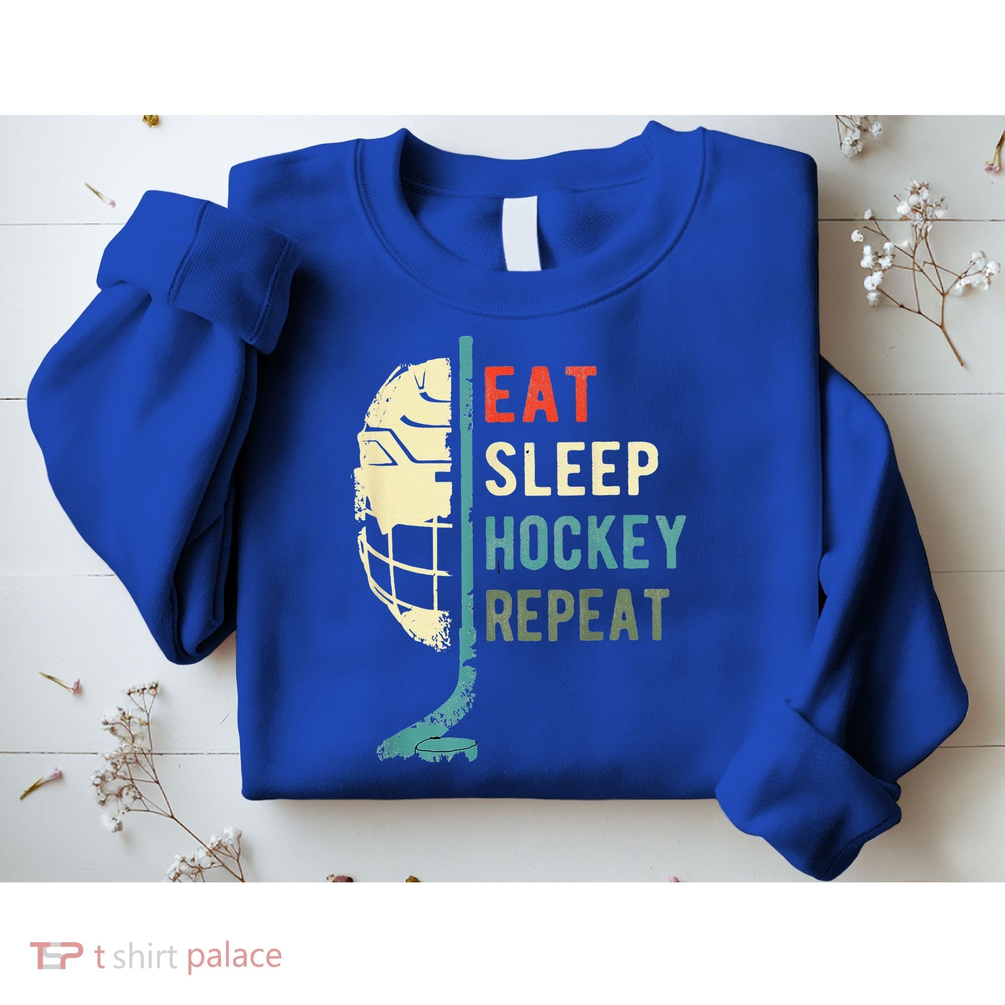 Eat Sleep Hockey Repeat Hockey Retro Ice Hockey Sweatshirt