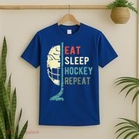 Eat Sleep Hockey Repeat Hockey Retro Ice Hockey T-Shirt thumb 2