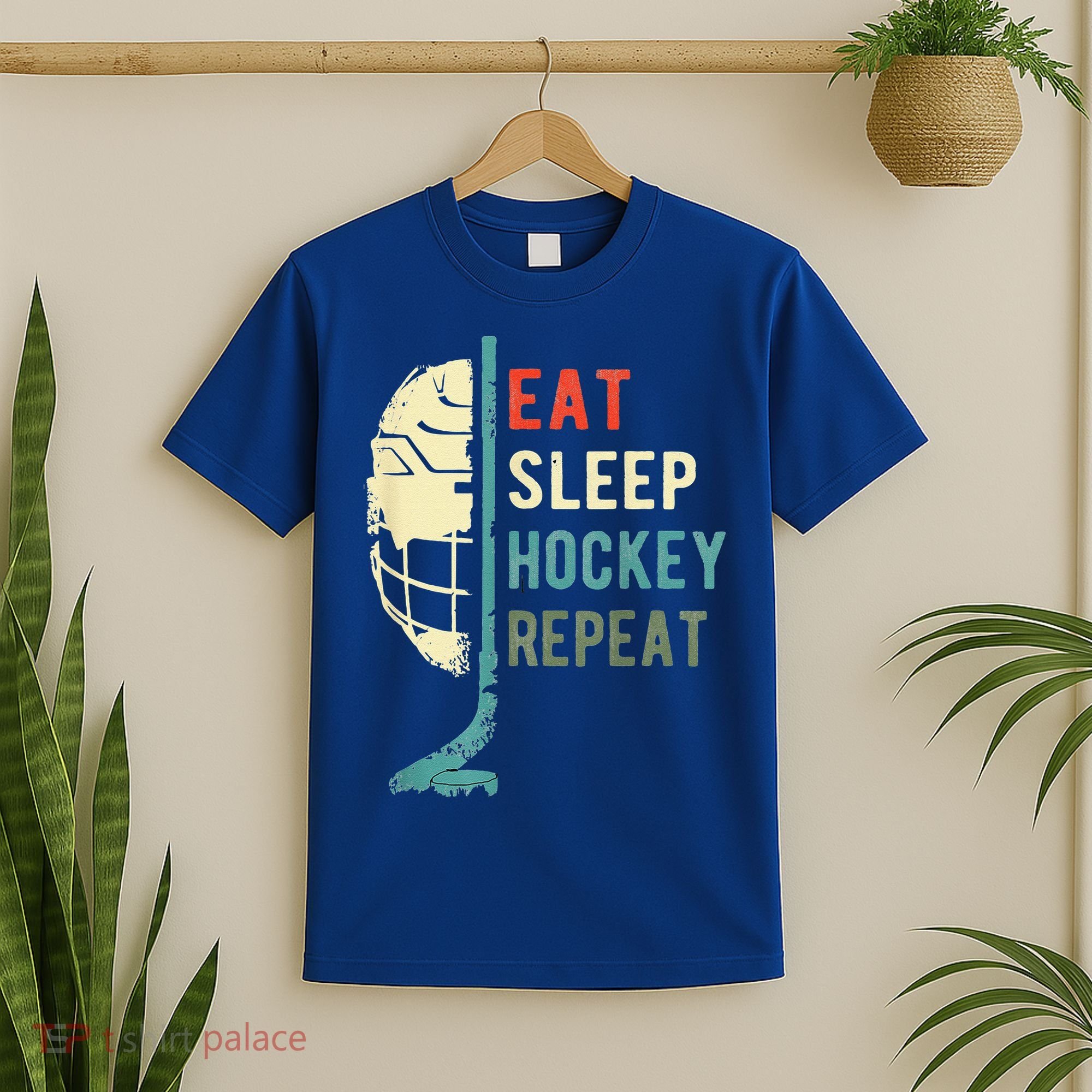 Eat Sleep Hockey Repeat Hockey Retro Ice Hockey T-Shirt