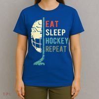 Eat Sleep Hockey Repeat Hockey Retro Ice Hockey T-Shirt thumb 4