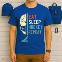 Eat Sleep Hockey Repeat Hockey Retro Ice Hockey T-Shirt thumb 6