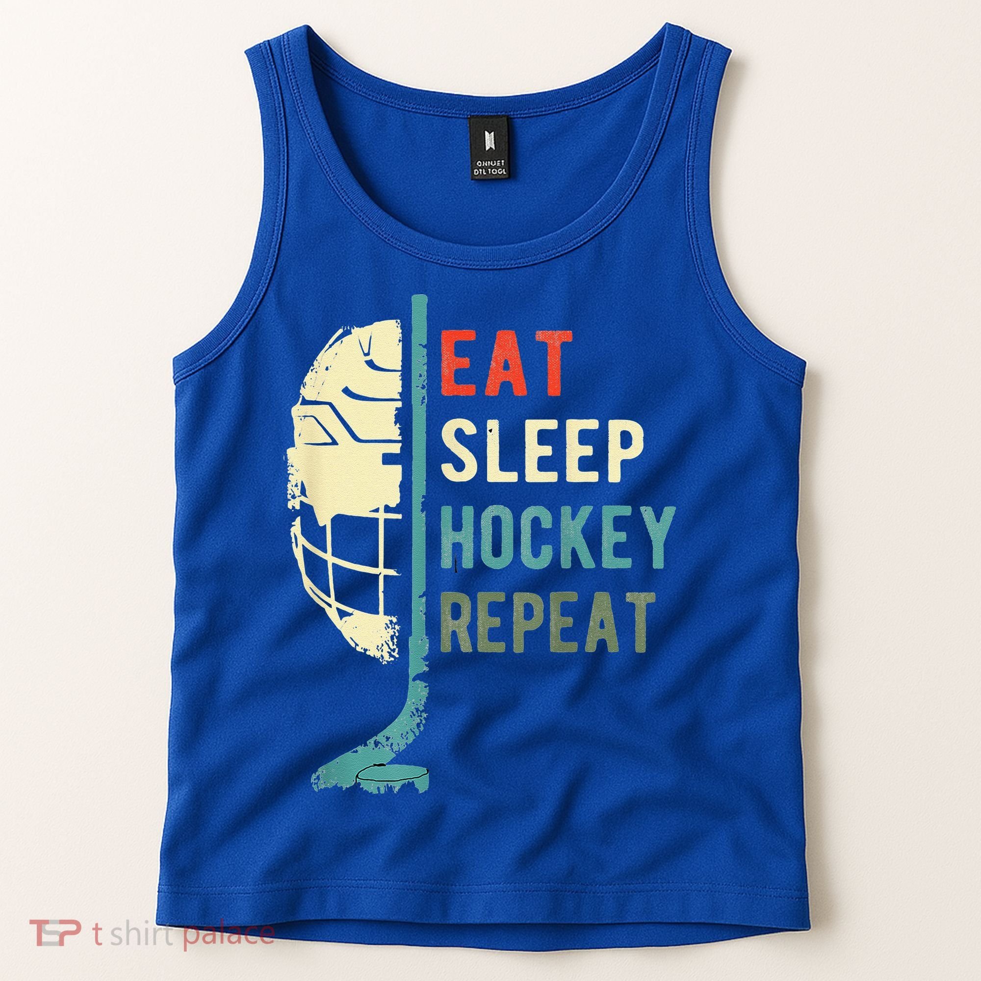 Eat Sleep Hockey Repeat Hockey Retro Ice Hockey Tank Top